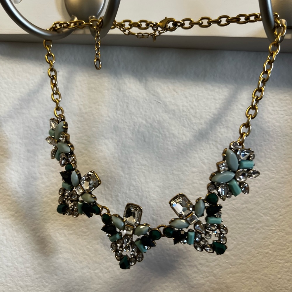 J. Crew statement necklace, gold, teal, tones